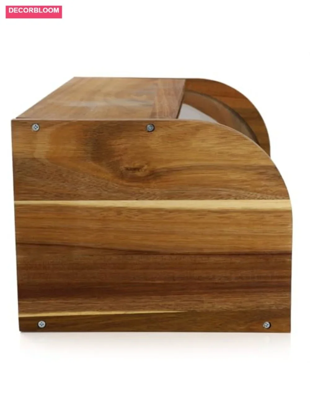 Acacia Wood Bread Box with Clear Sliding Lid, Rustic Kitchen Storage